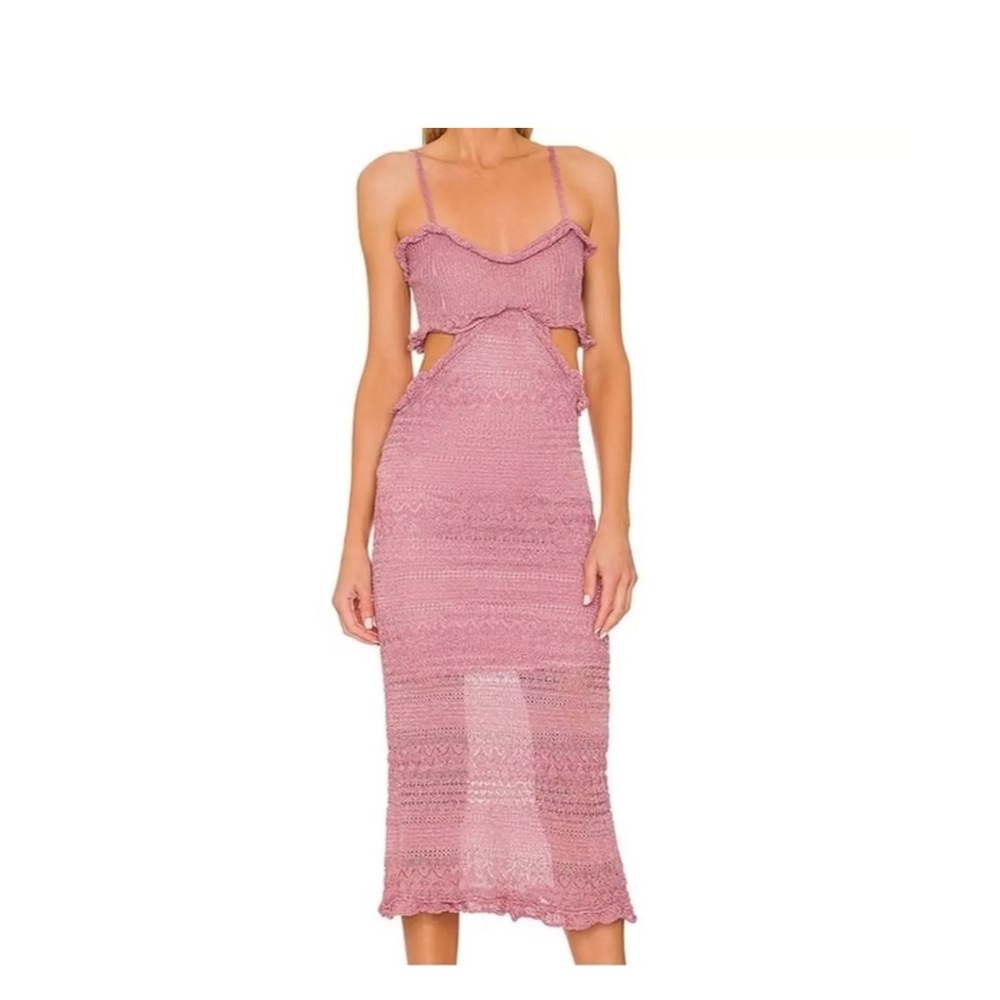 MISA Los Angeles Skye Dress Pink Crochet Midi